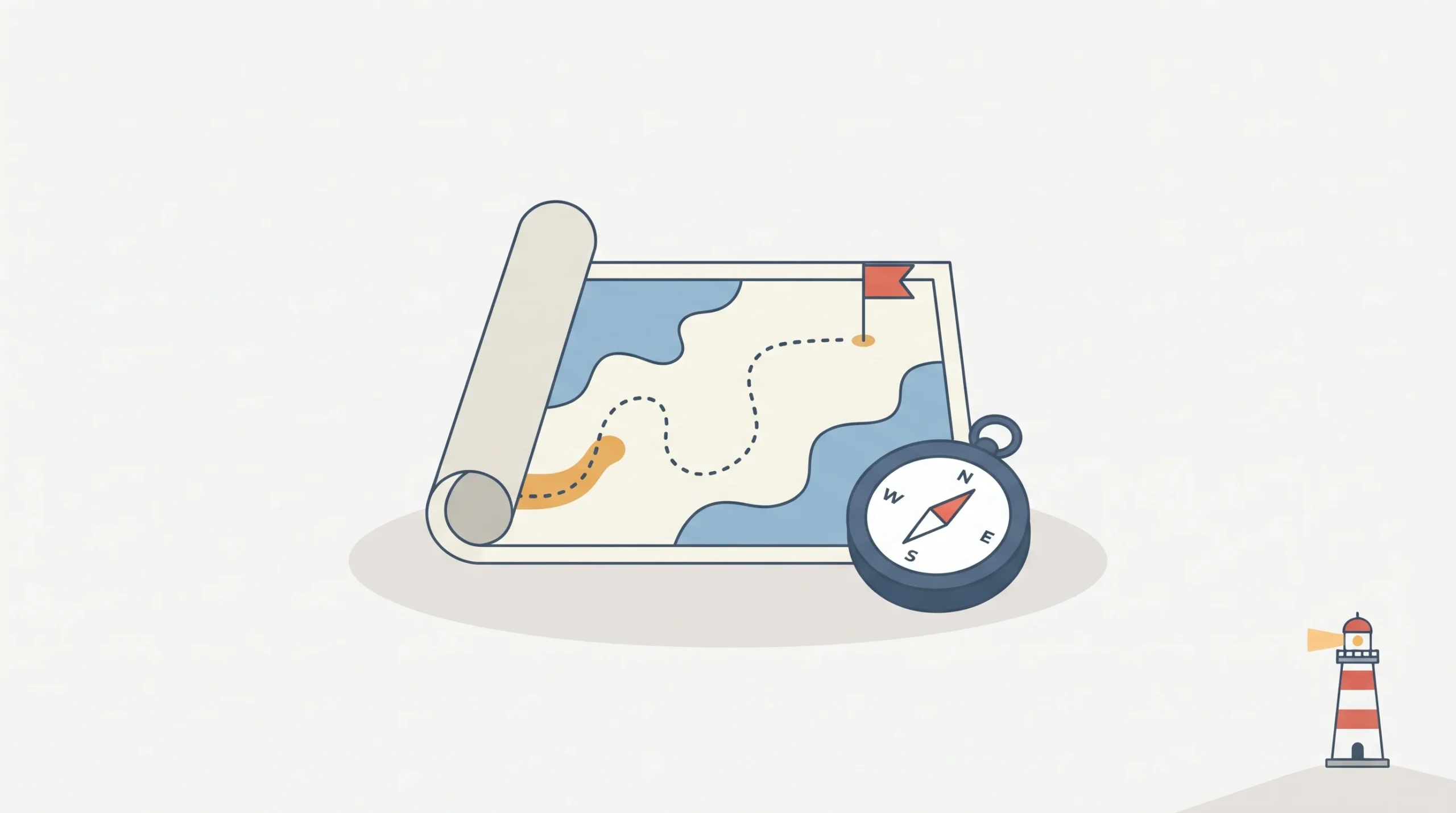 Illustratie van een routekaart met kompas en vlag als symbool voor koers bepalen met een business coach
